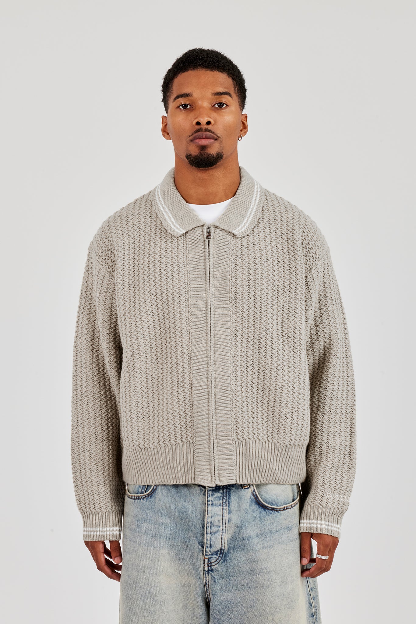 Gestrickter Harrington - Taupe